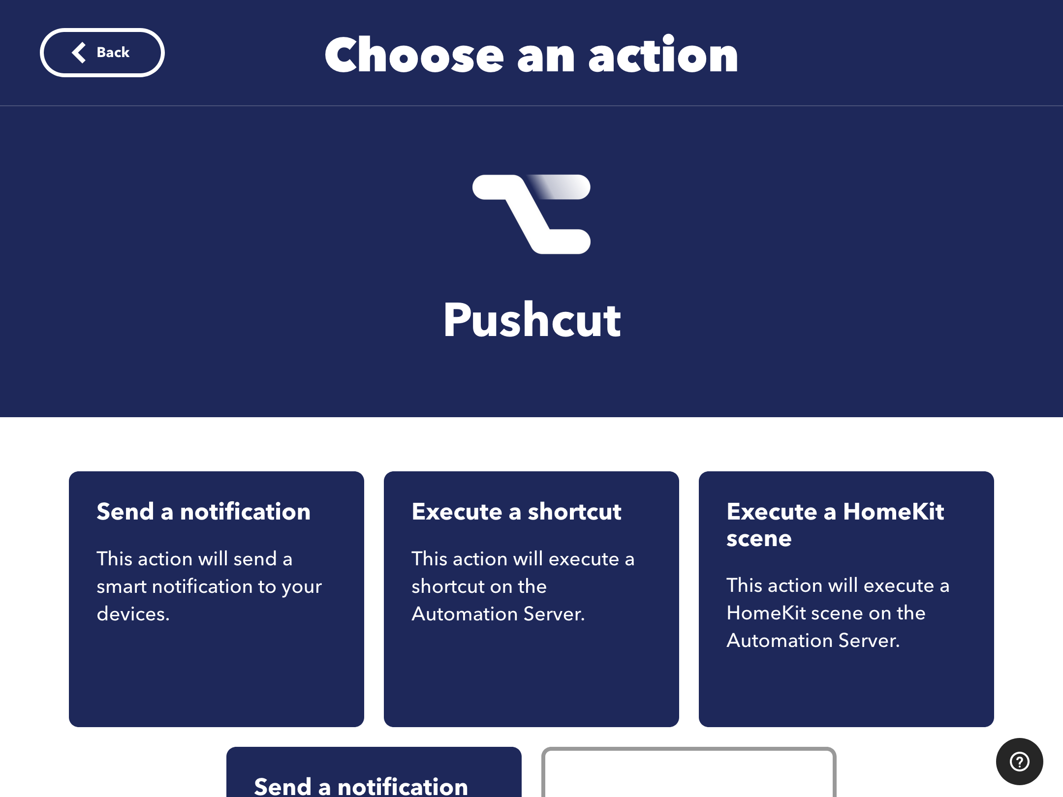 IFTTT: Pushcut action options