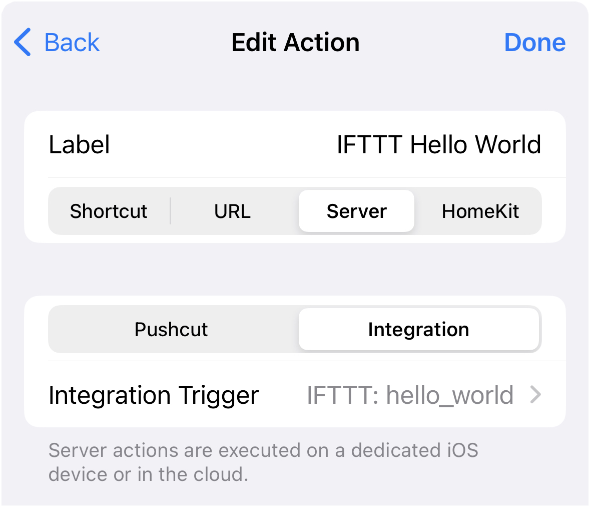 Pushcut notification triggering an IFTTT automation