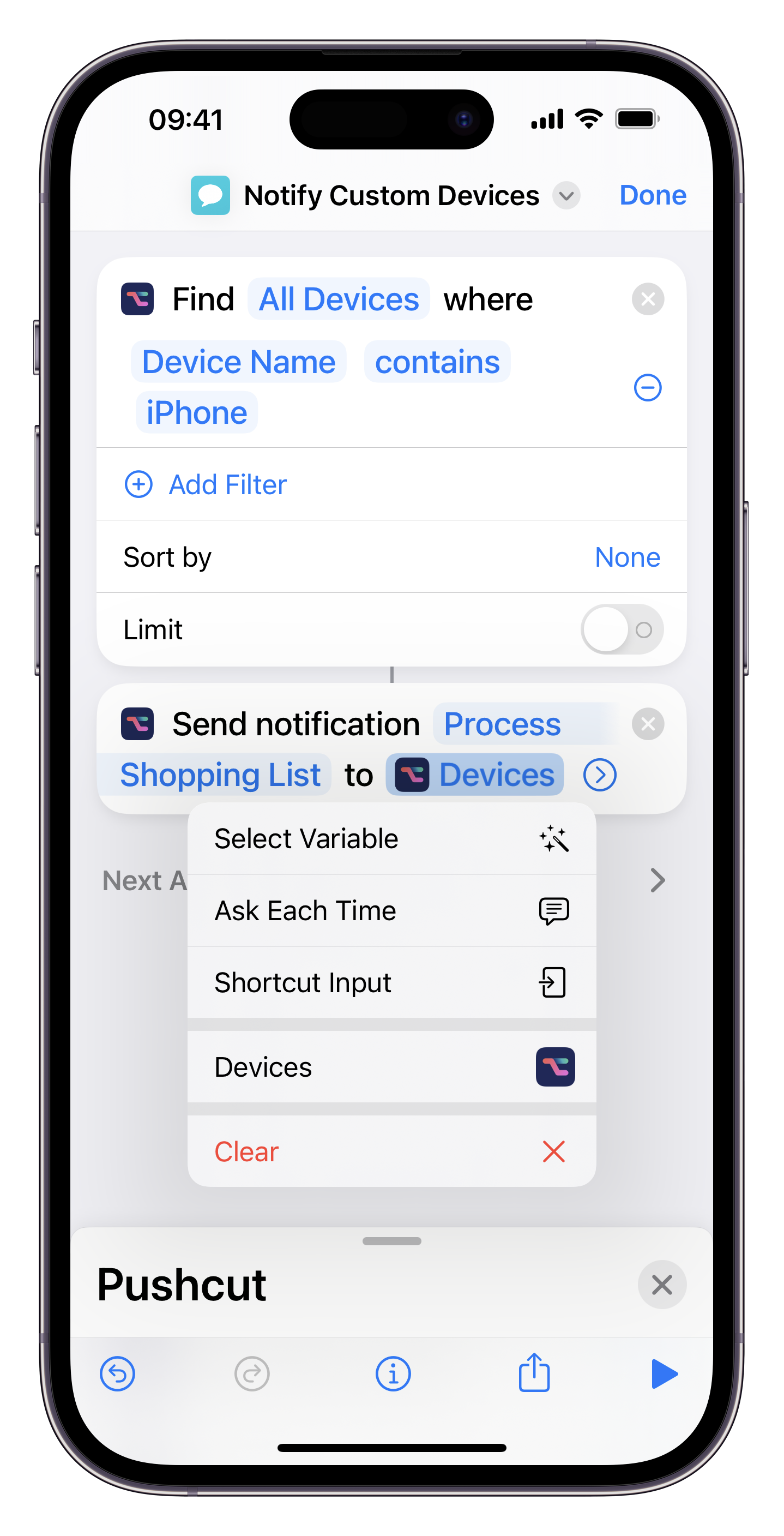 Shortcuts Action for Find Devices combined with Send Notification