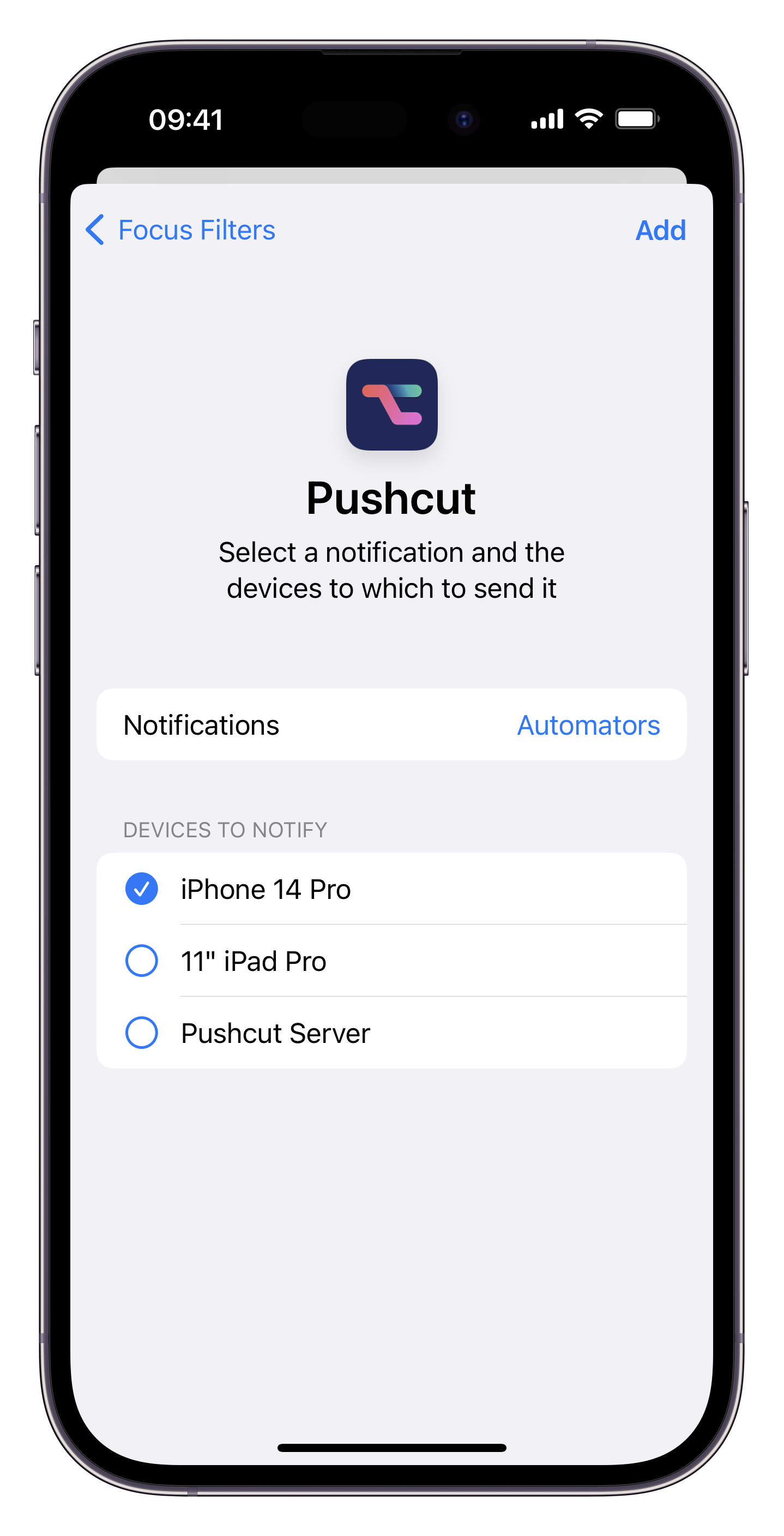 Focus Mode Filters Setup for Pushcut
